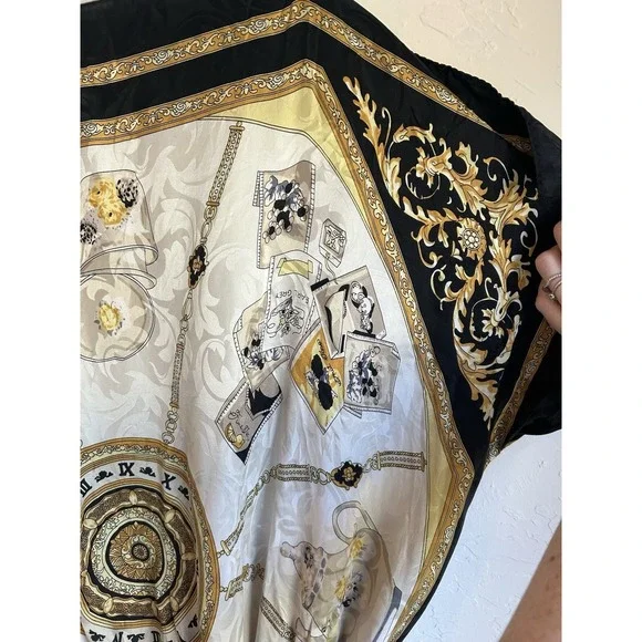 Y2K Cache 100% Silk Blouson Tunic Top M Tea Pot Print Baroque Chain Draped - Picture 9 of 12